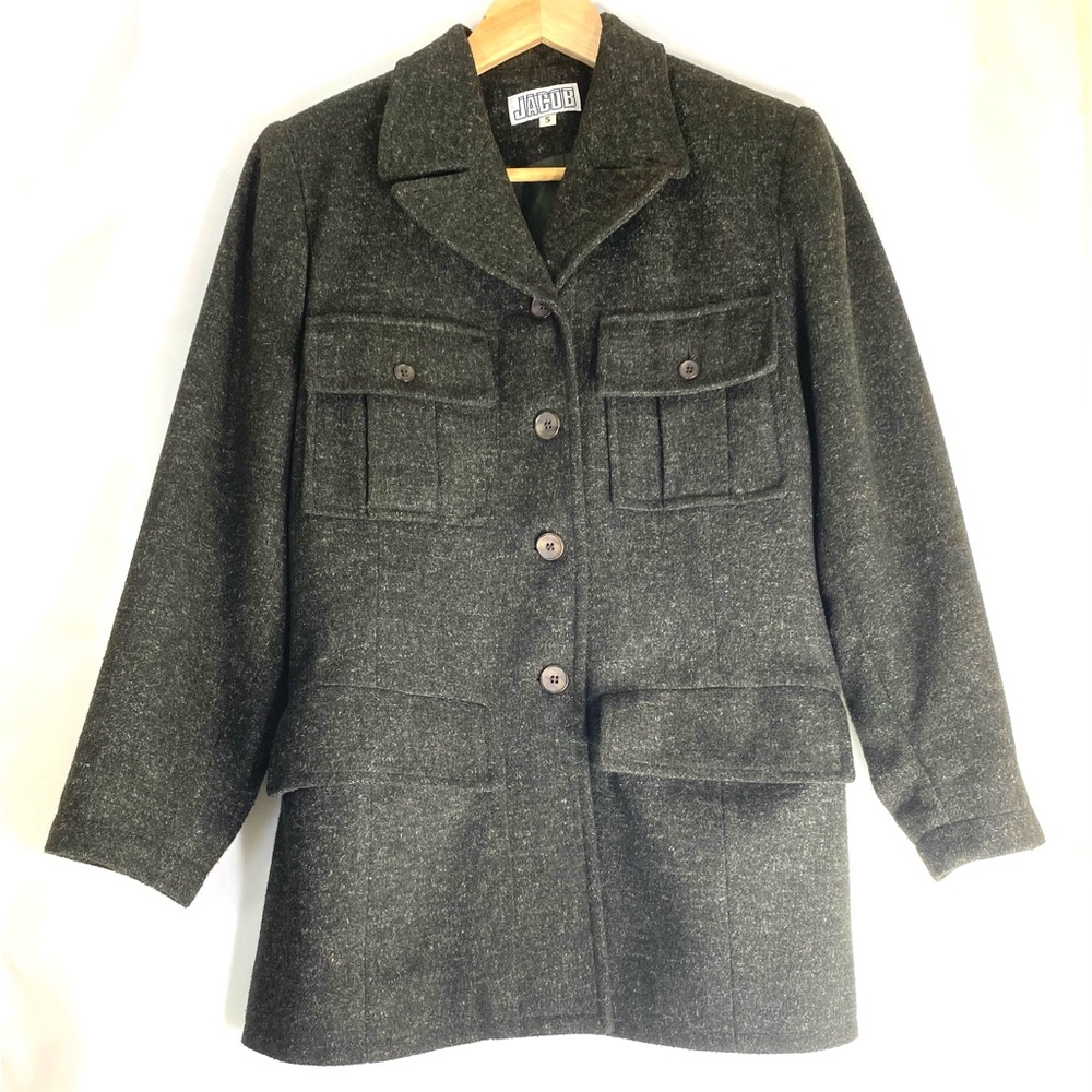 Jacob Womens Black Wool Satin Lined Lightweight Blazer Jacket Vintage Size 5